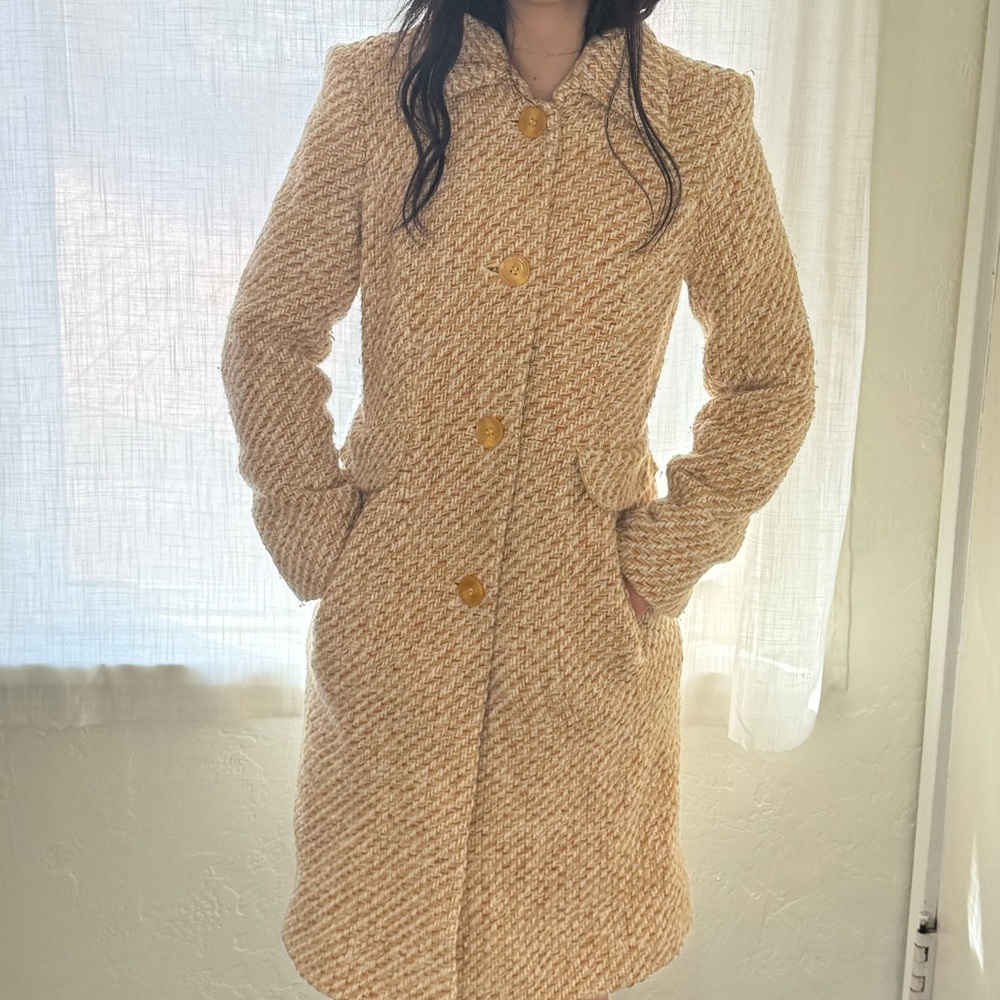 Yellow DKNY tweed peacoat